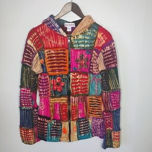 Raj Richi Festival Patchwork Hoodie Jacket Womens XL Hippie Free Spirit Artistic